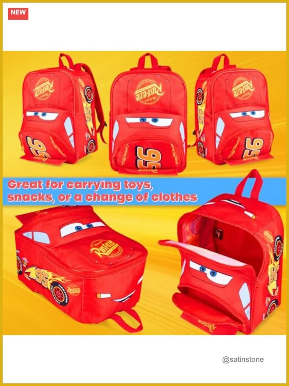 Lightning McQueen Mini Backpack for Kids School Travel Daycare Rucksack